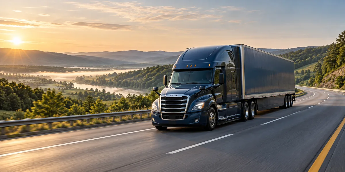 Illustrative commercial truck traveling on a highway