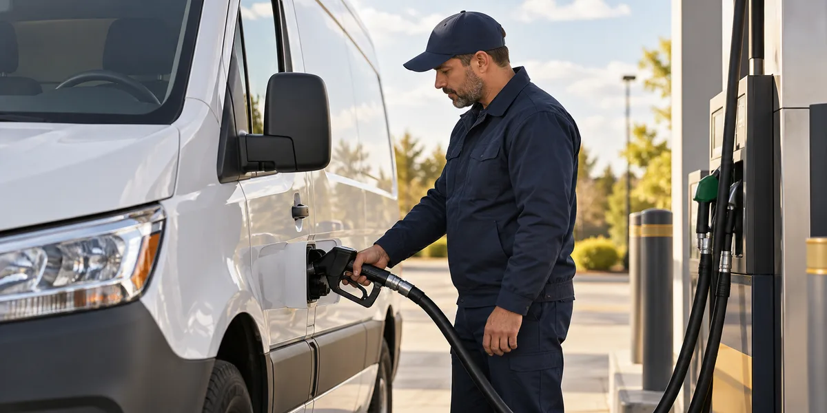Illustrative driver fueling a service vehicle