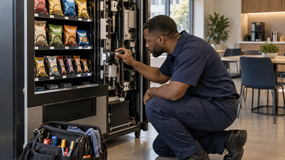 Illustrative vending machine service inspection